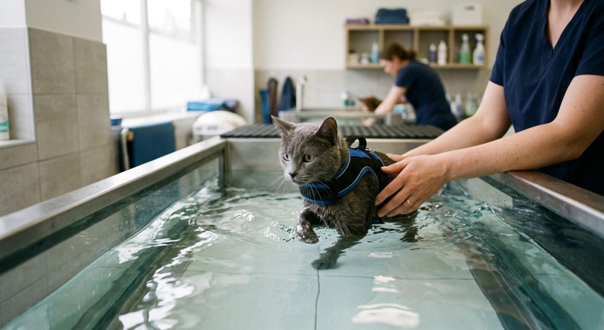 水嫌い猫もプールでリハビリ 獣医師考案の訓練法